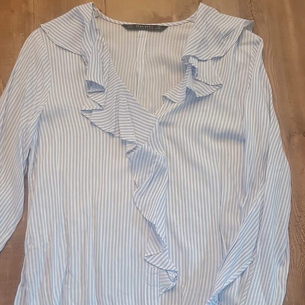 Zara Blue Ruffled 3/4 Sleeve Blouse